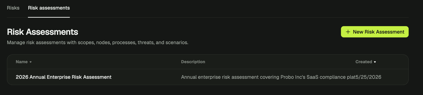 Risk Assessments now has its own tab screenshot