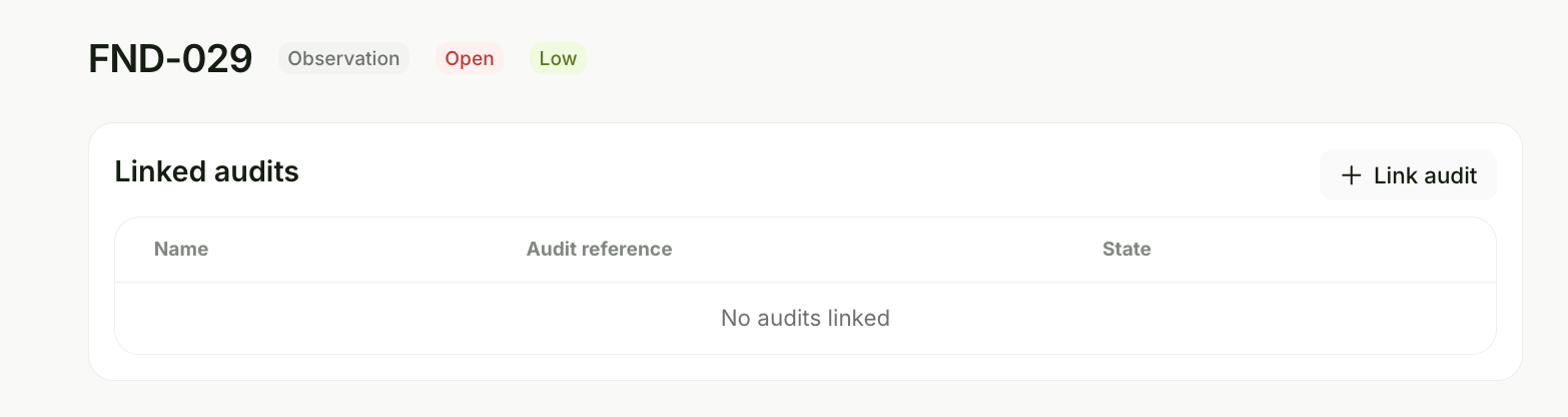 Link findings to audits screenshot