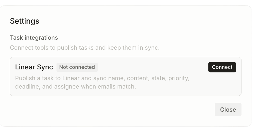 Link tasks to Linear screenshot