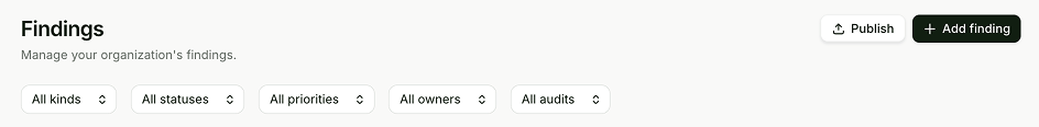 Filter findings by audit screenshot