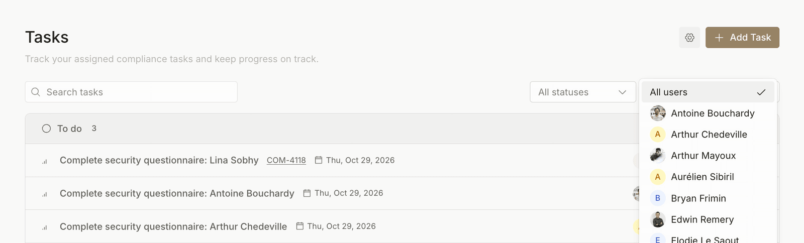 Filter tasks by assignee screenshot