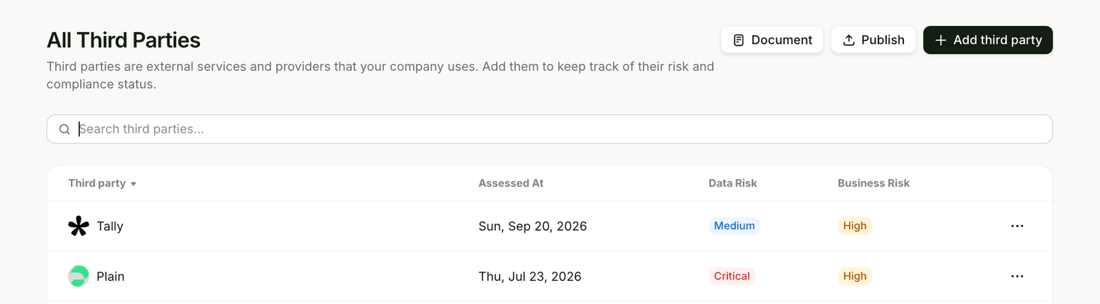 Search third parties by name screenshot
