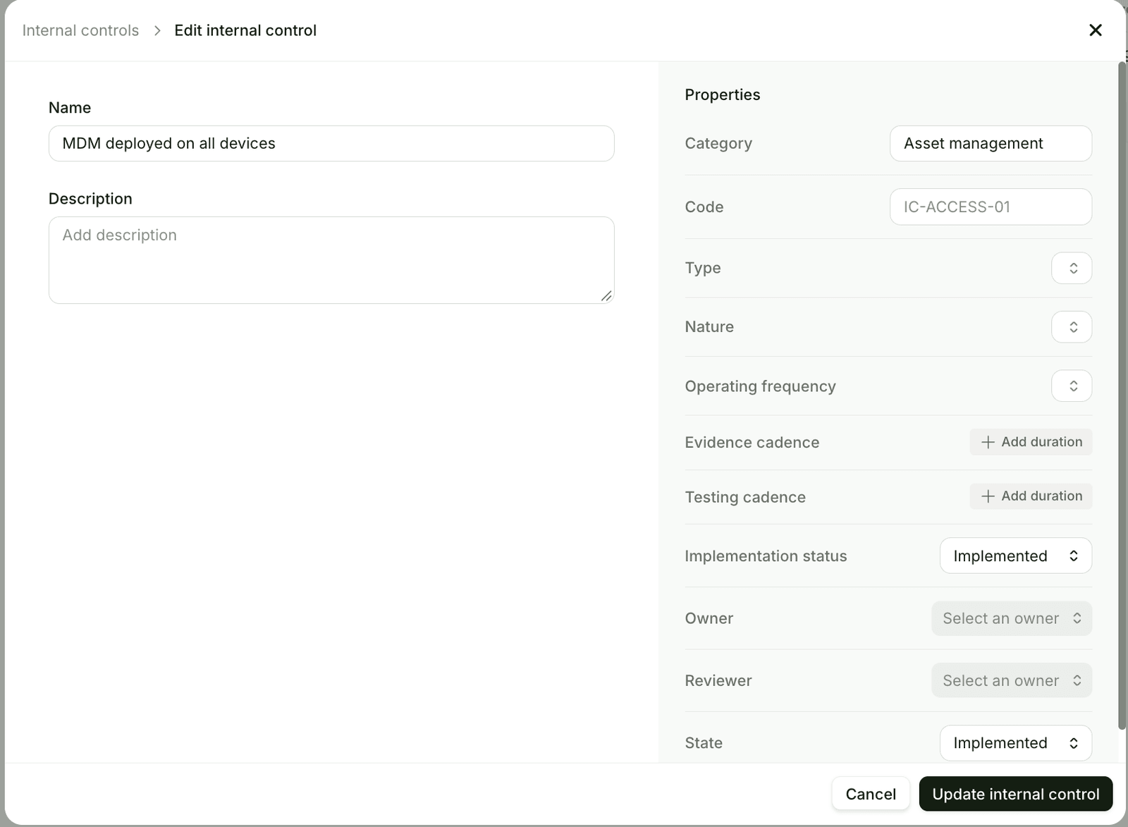 Measures are now internal controls screenshot