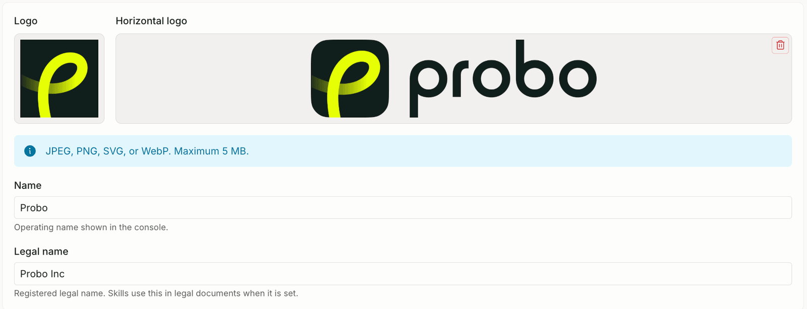 Registered legal names screenshot