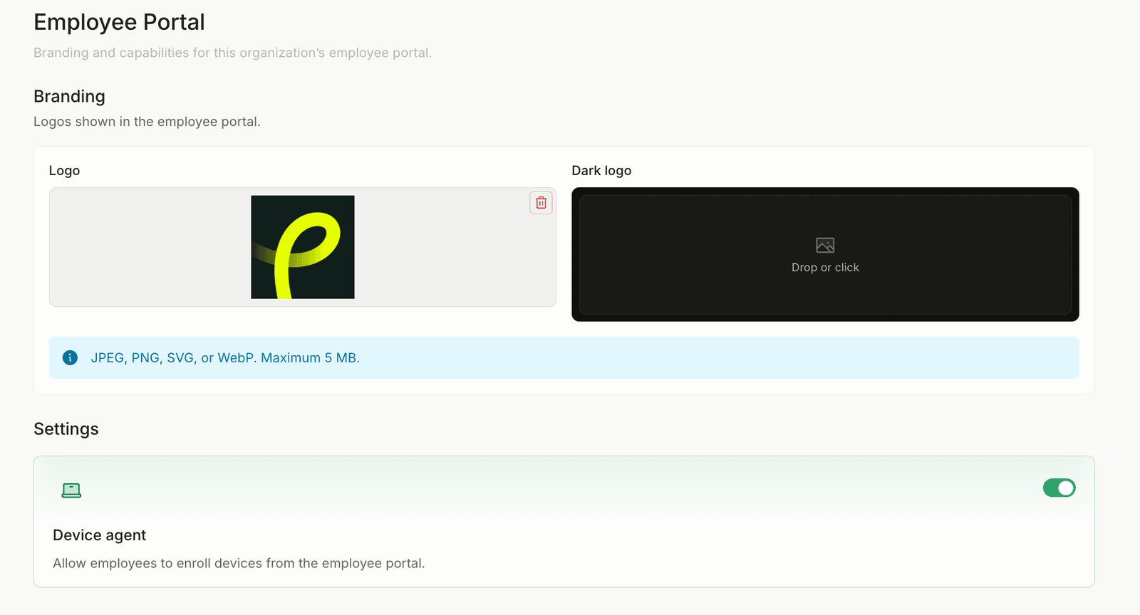 Manage employee portal settings screenshot
