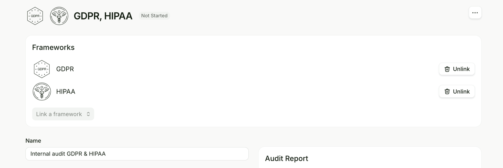 Audits across multiple frameworks screenshot