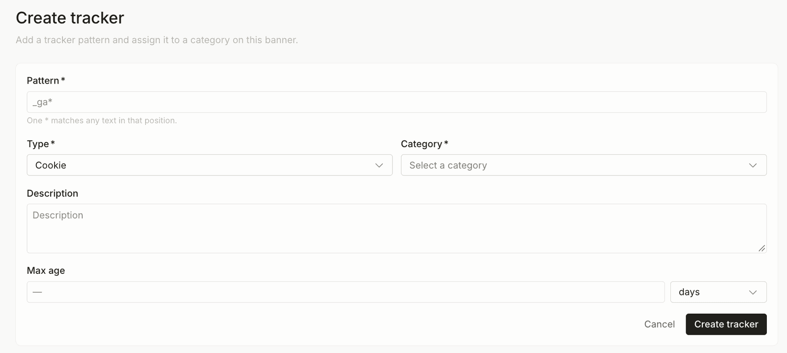 Create cookie banner trackers screenshot