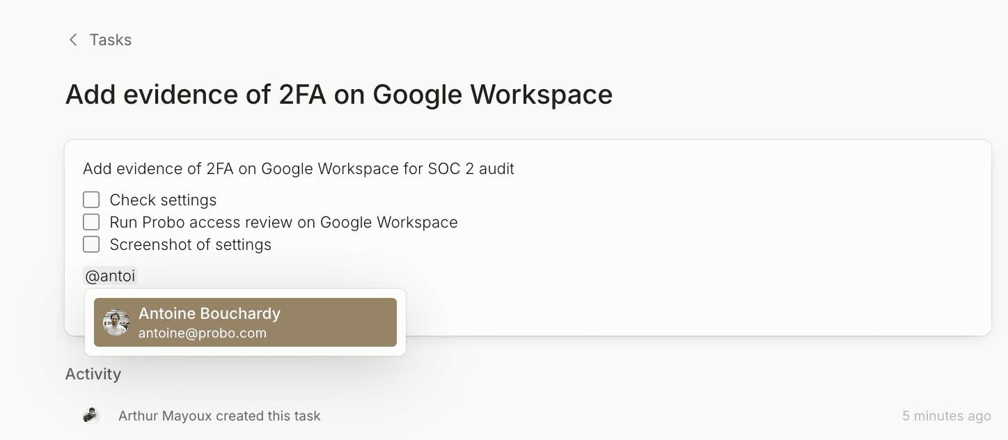 Mention teammates in tasks screenshot